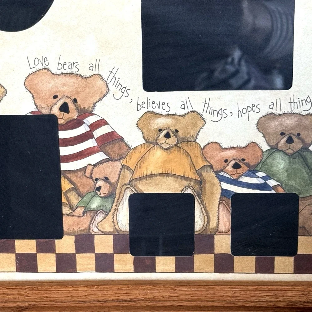 Vintage Teddy Bear Collage Picture Frame 19 x 15 Love Endures All Things Cottage